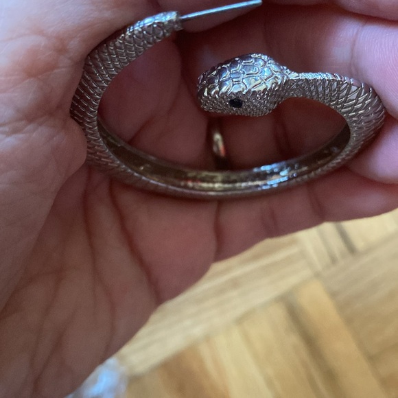 Chunky large Spiral Snake Hoop Earrings, silver tone - Picture 8 of 13